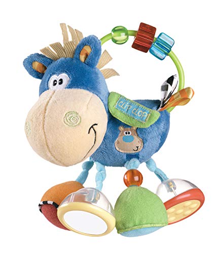 Playgro Plüschrassel Pferd, Lernspielzeug, Ab 3 Monaten, BPA-frei, Playgro Toy Box Pferd Klipp Klapp, Blau/Bunt, 40016