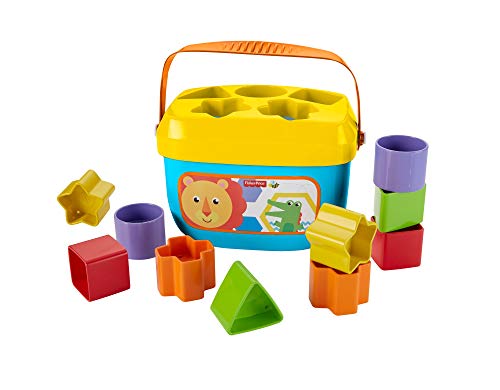 Fisher-Price FFC84 - Babys Erste Bausteine Baby Spielzeug Formensortierspiel mit Spielwürfeln und Eimer zum Verstauen ab 6 Monaten